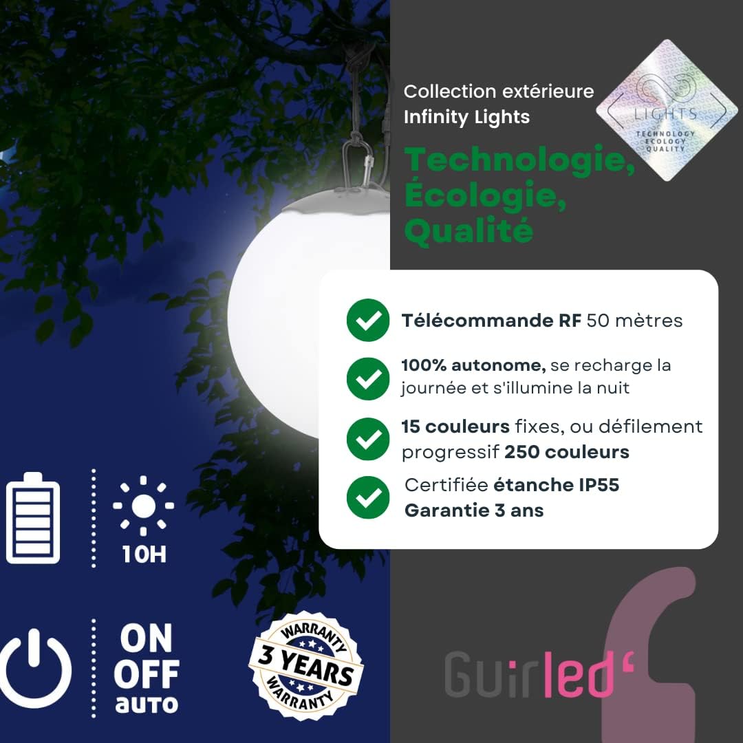 GuirLED - Solarkugel Leuchtkugel LED IP55 RGB Premium XL - Aufladbar Sonne/Strahler - Fernbedienung