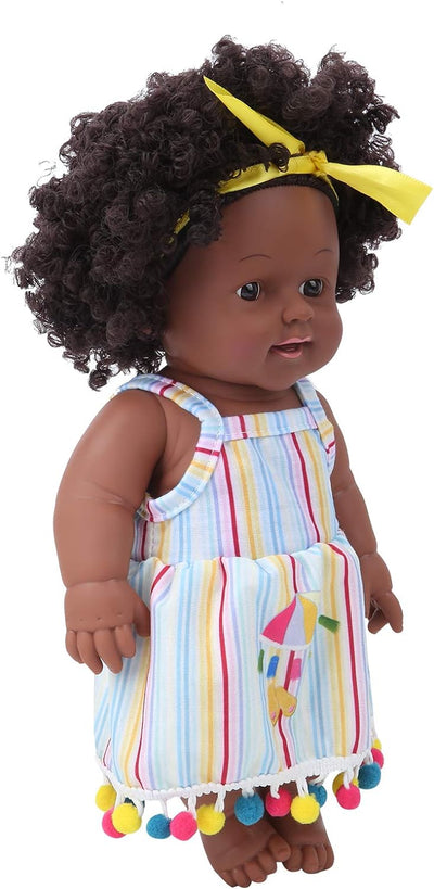 Zerodis Schwarze Haut Lockiges Haar Babypuppen 11,8 Zoll Realistische Mädchenpuppe Handgemachte Afro