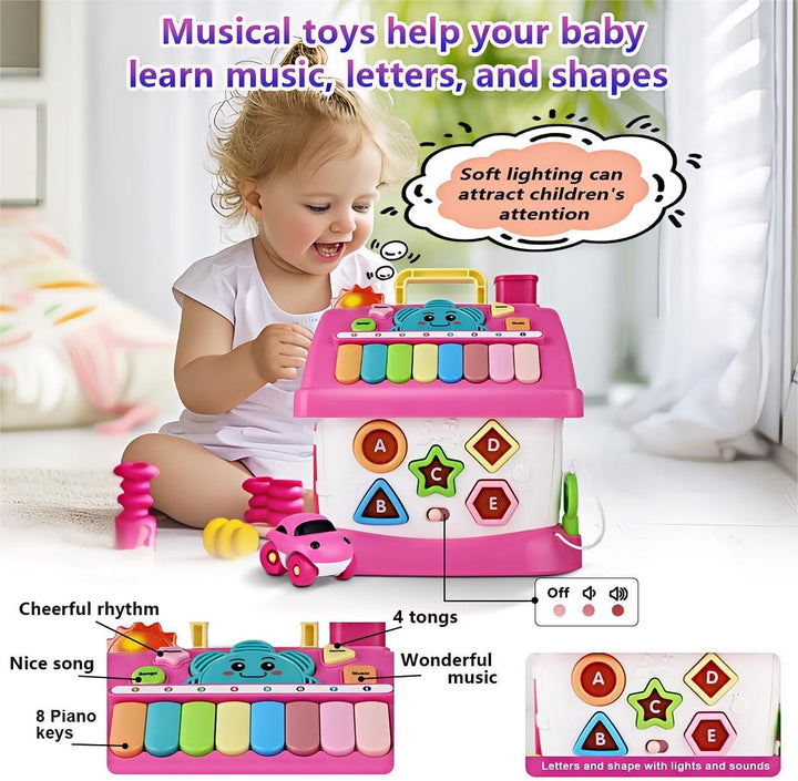 Musikspielzeug ab 1 Jahr, 8-in-1 Montessori Aktivitätshaus mit Licht, Musik & Englisch-Spanisch Lern