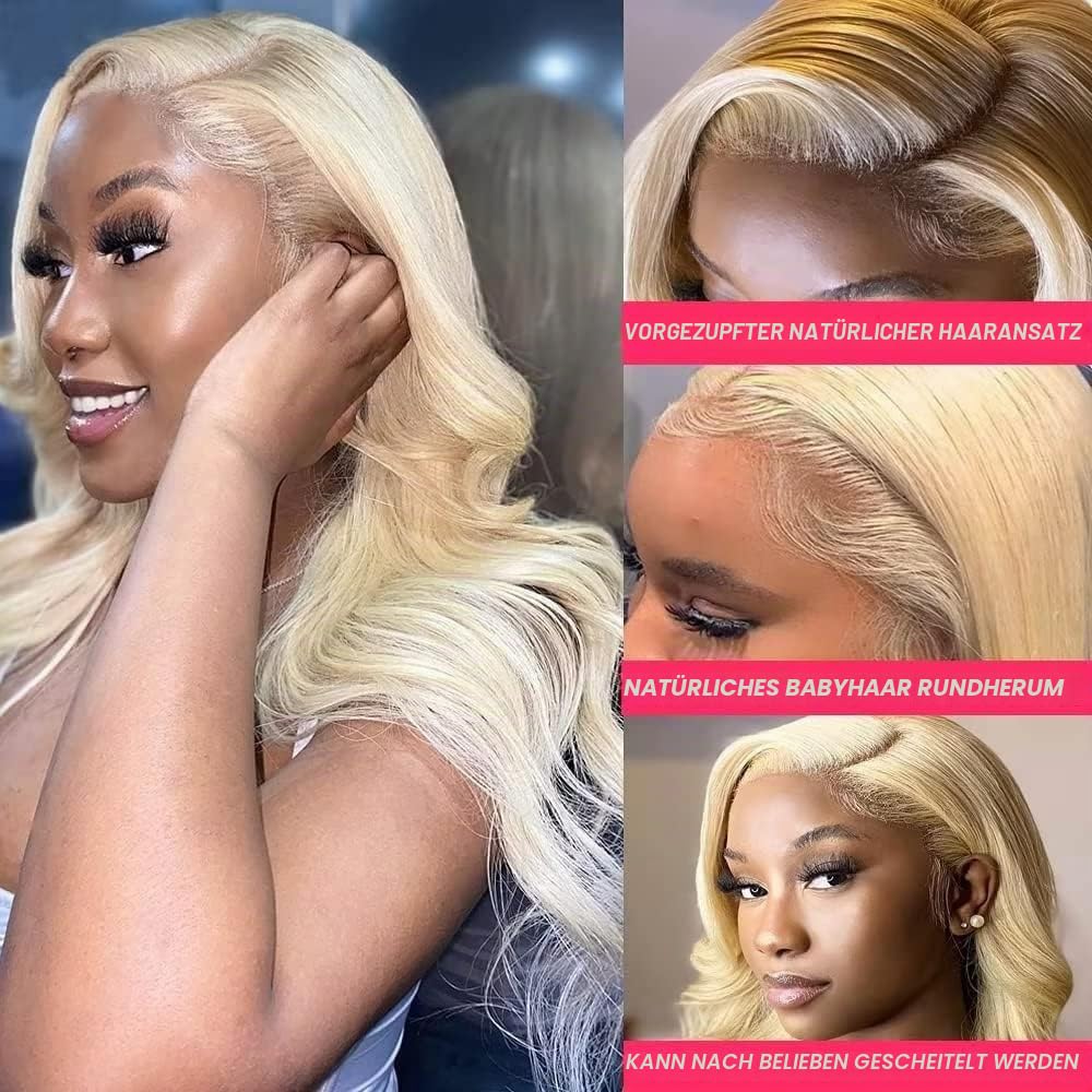 Echthaar Perücke Schwarz Frauen 613 Farbe 13x4 HD Body Wave Lace Front Wig 180% Density Blonde Trans