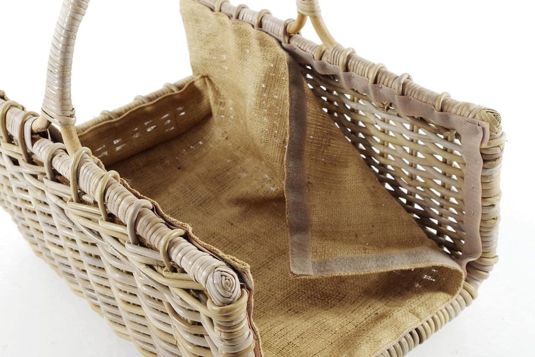 Kobolo Holztrage Holzkorb für Kaminholz eckig - aus grauem Rattan mit Jutefutter