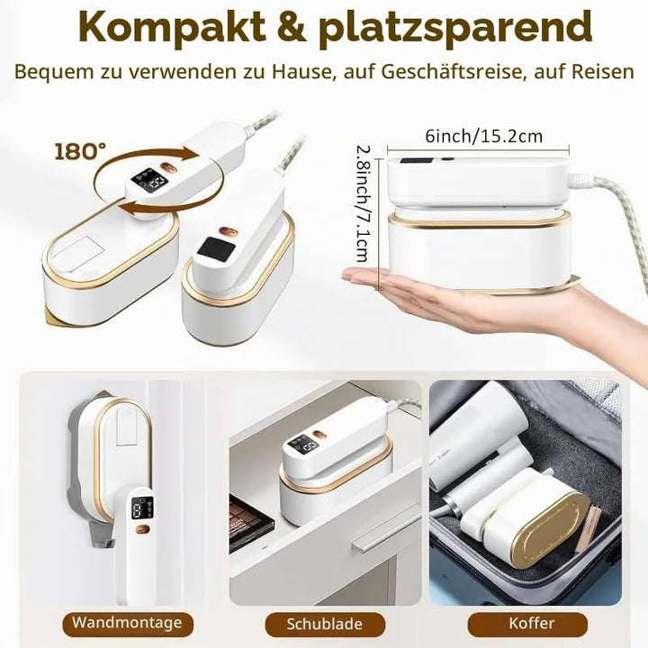 Reisebügeleisen Mini mit LED-Anzeige(16x7.5x11cm),Deecam 180° Faltbares Tragbares Klein Bügeleisen D