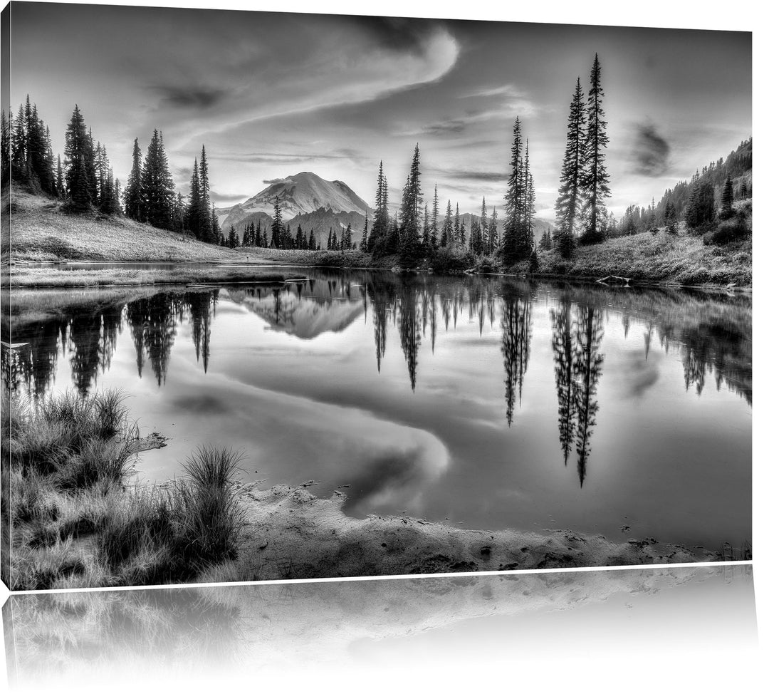 Pixxprint Monocrome, Sonnenaufgang Berglandschaft, Format: 100x70 auf Leinwand, 100x70