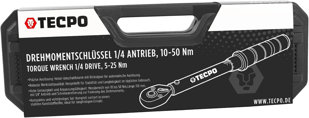 TECPO Automatischer Drehmomentschlüssel 1/4 Zoll Antrieb (1/4") 10-50 Nm Hebel-Umschaltknarre mit au