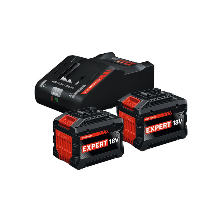Bosch EXPERT 18V System Hochleistungs-Starter-Set: 2x EXBA18V-150 + 1x ultraschnelles Ladegerät EXAL