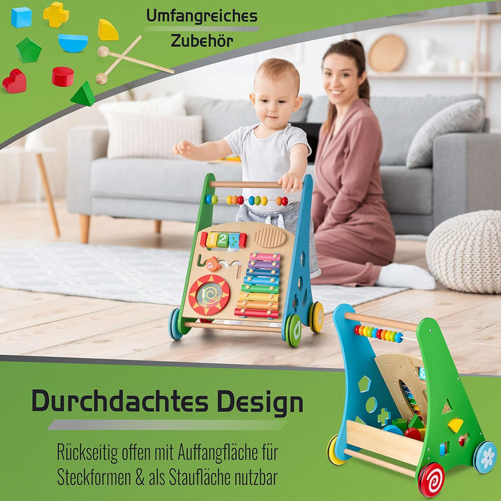 Balinco LAUFLERNWAGEN HOLZ, 3 in 1, Lernspielzeug + Musikspielzeug + Lauflernhilfe Baby ab 6