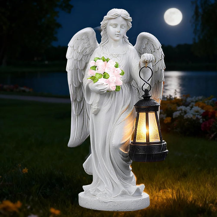 Grabschmuck Wetterfest, Solar Engel Gartenstatuen, Grabengel mit Led Solarleuchten, Geeignet für Zim
