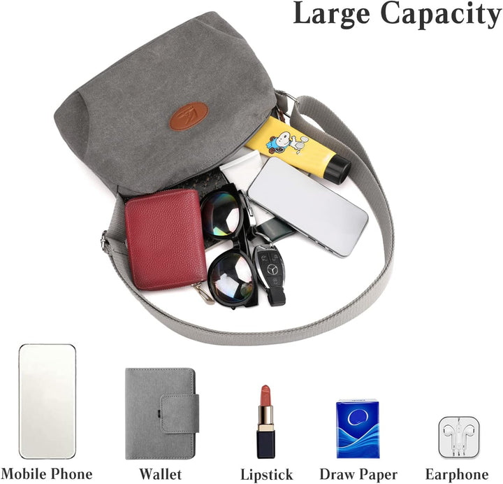 PORRASSO Damen Umhängetasche Casual Schultertasche Canvas Handtasche Frauen Crossbody Bag für Reisen