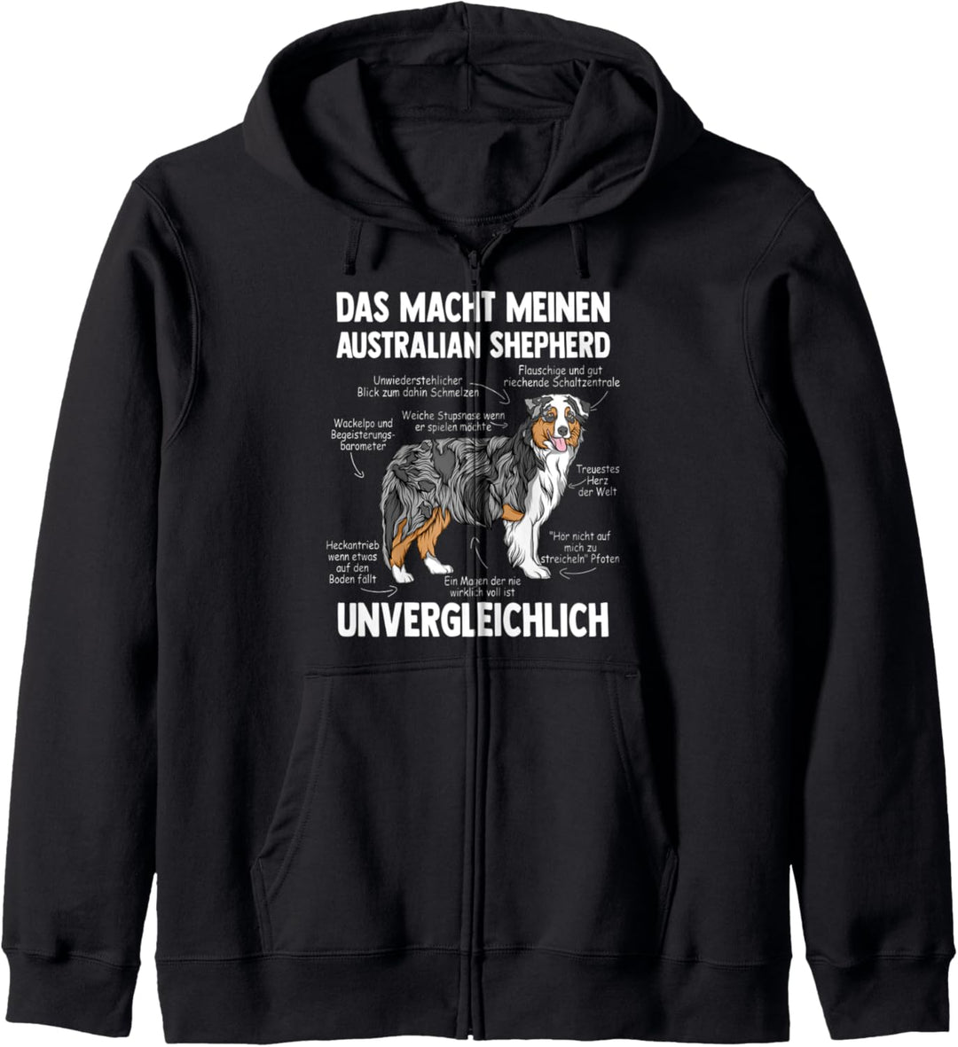 Anatomie eines Australian Shepherd Kapuzenjacke
