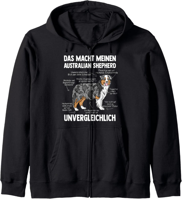 Anatomie eines Australian Shepherd Kapuzenjacke