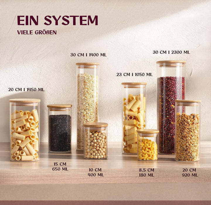 Happy Lemuro Premium Vorratsgläser mit Deckel Eckig [Extra Dickes Glas] 4 x 1,4l - Müsli, Spaghetti