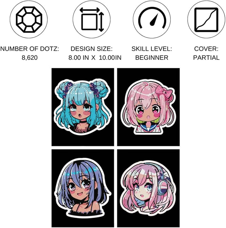 DIAMOND DOTZ DOTZIES 2594444 Original 5D Diamond Painting Set, Neon Anime Mädchen, 4 bunte Diamant-B