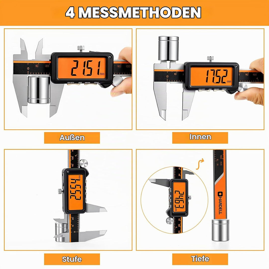 HARDELL Digital Caliper, Rechargeable Digital Caliper with Large Orange Screen - Anti-Glare LCD &amp; AB