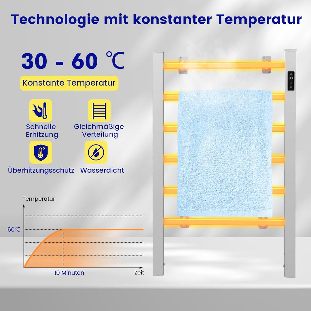 RELAX4LIFE Elektrischer Badheizkörper 910 x 540mm, Handtuchwärmer mit LED-Anzeige, Timer-Funktion, T