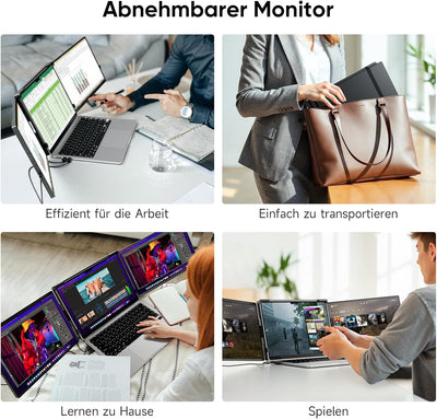 Dopesplay Laptop Bildschirm Erweiterung, 14.1 Zoll FHD 1200P IPS Tragbarer Monitor für Laptop, Tripl