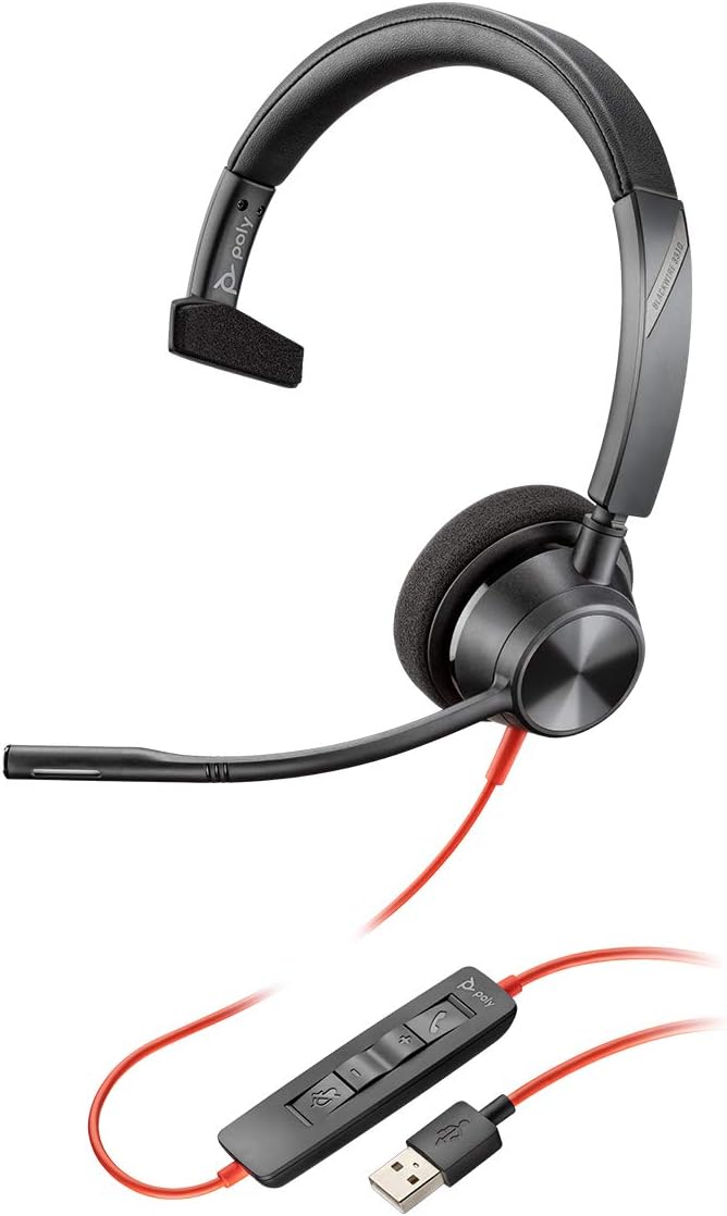 Plantronics – Blackwire 3310 USB-A (Poly) – kabelgebundenes Ein-Ohr Headset (Mono) mit Mikrofonarm –