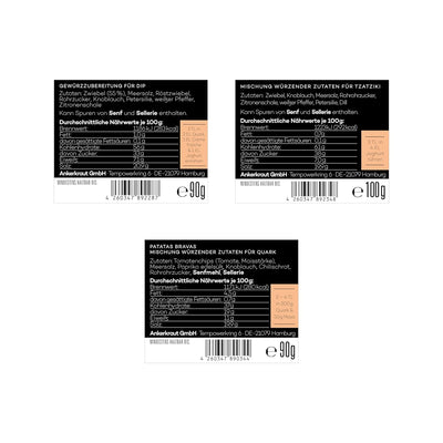 Ankerkraut Geschenkset Dips, Geschenk-Box mit 3 Gewürzen für Dips im Korkenglas, Tzatziki, Patatas B