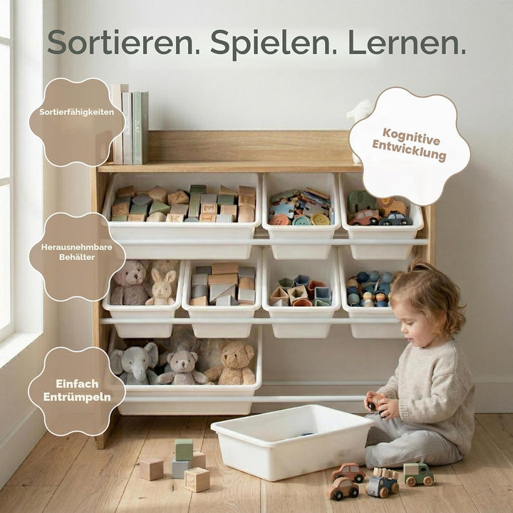 Humble Crew Kinderregal – Spielzeugregal mit 9 Aufbewahrungsboxen, Aufbewahrungsregal für Kinderzimm
