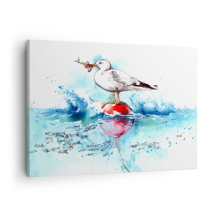 Bilder auf Leinwand Wasser Fische Möwe hungrig Leinwandbild 70x50cm Wandbilder Dekoration Wohnzimmer