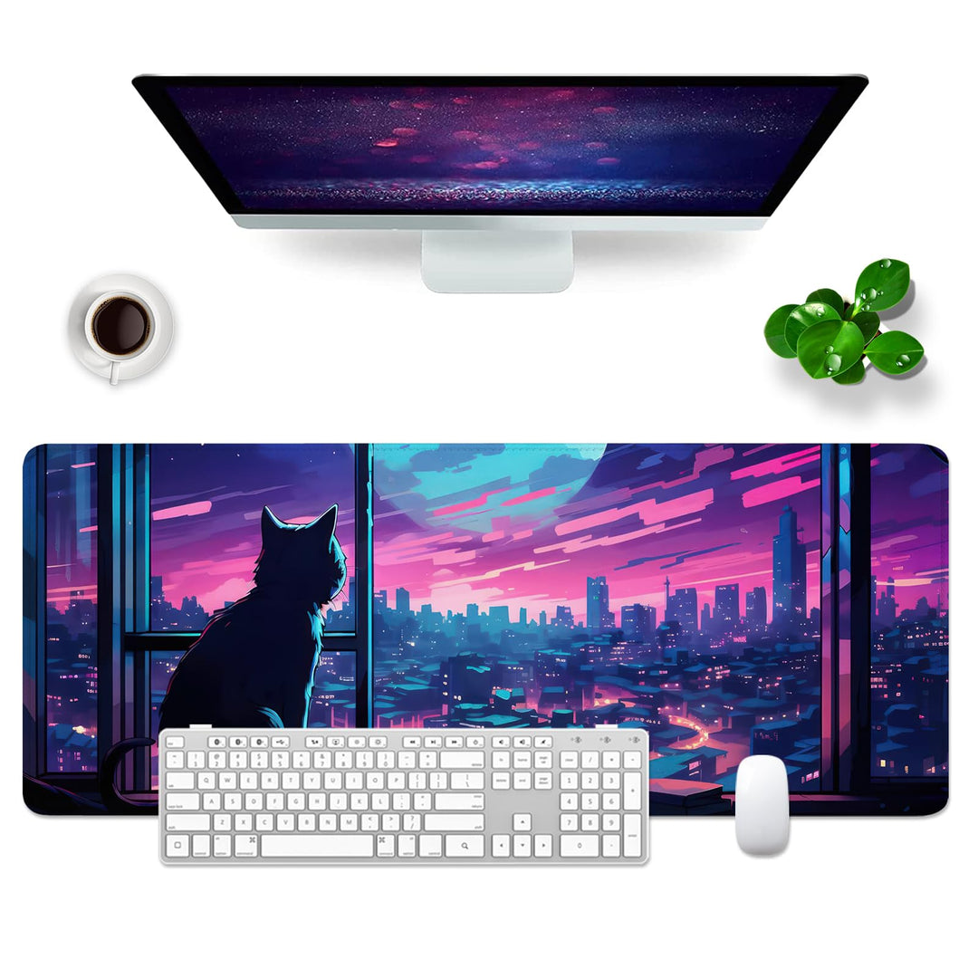 Mauspad Katzen Schreibtischunterlage Violett 80x30cm Mousepad XL Gross Mauspad Süss., Computer PC Ta