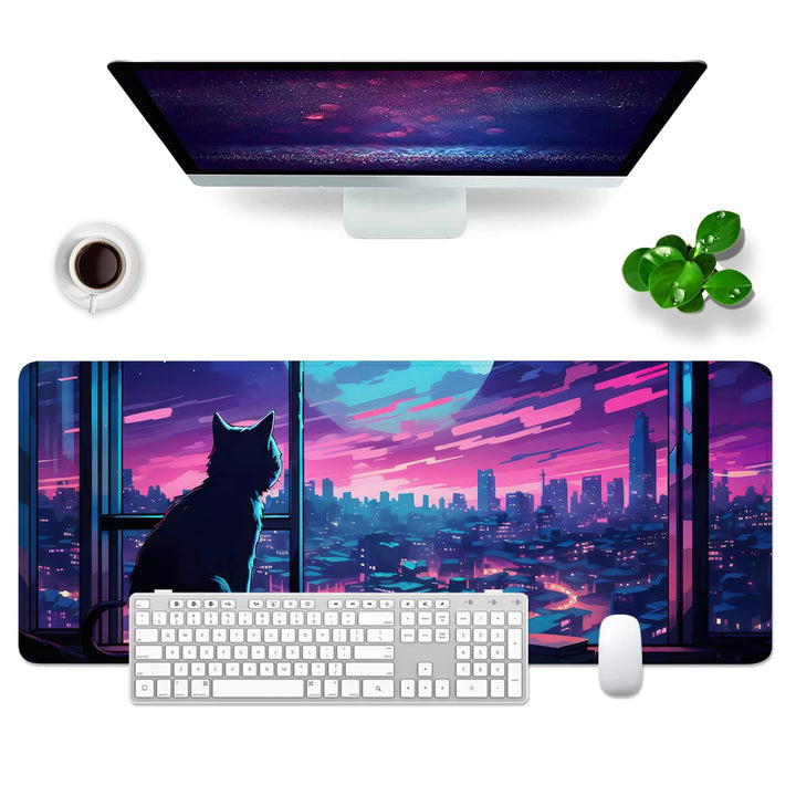 Mauspad Katzen Schreibtischunterlage Violett 80x30cm Mousepad XL Gross Mauspad Süss., Computer PC Ta