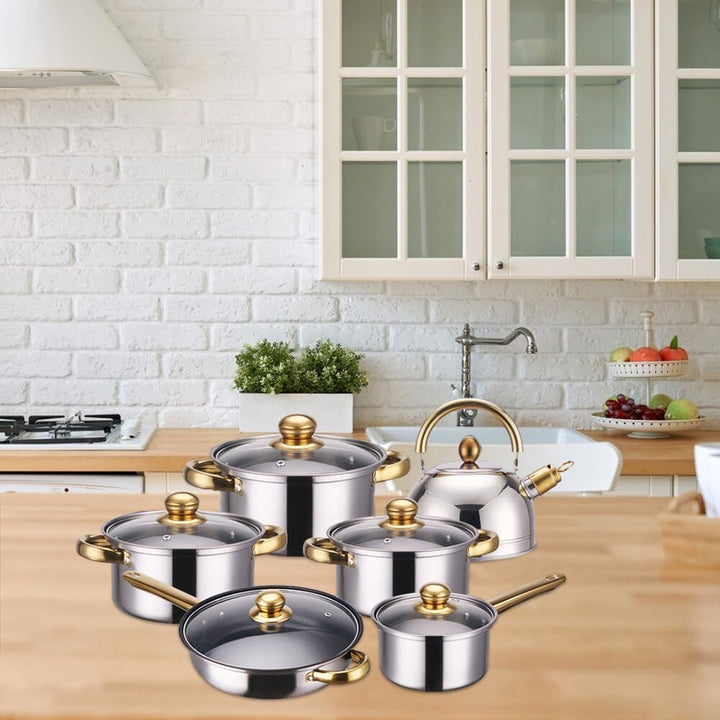 URFEDA Topf und Pfannenset, Edelstahl Kochtopfset 6-teilig Topfset mit Deckel und Griff, Kochgeschir