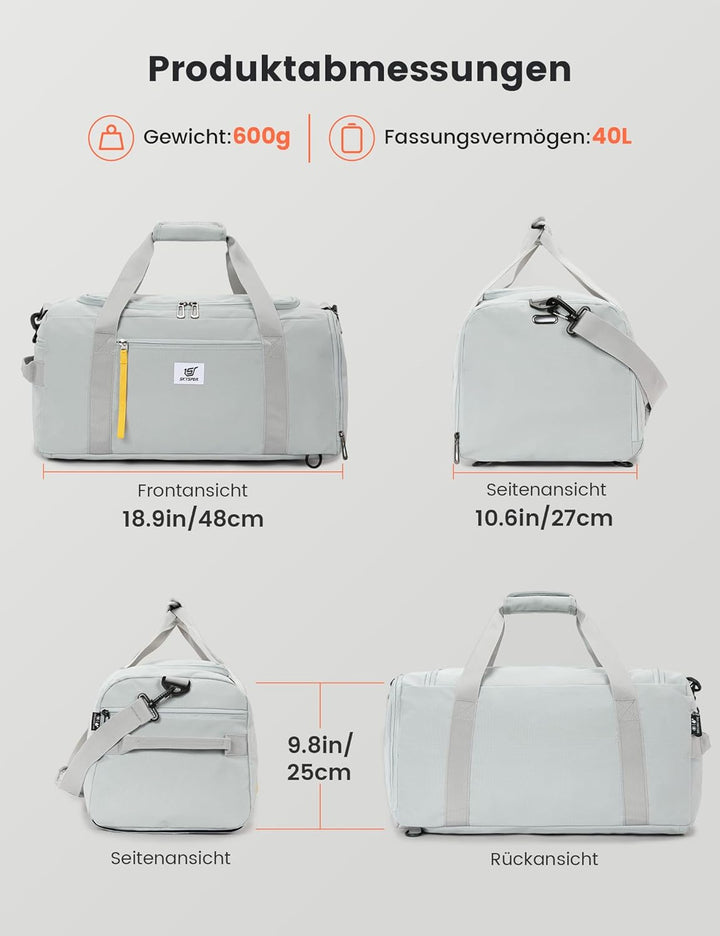 SKYSPER Sporttasche Herren 40l, Sporttasche mit Rucksackfunktion Reisetasche Gym Tasche mit Schuhfac