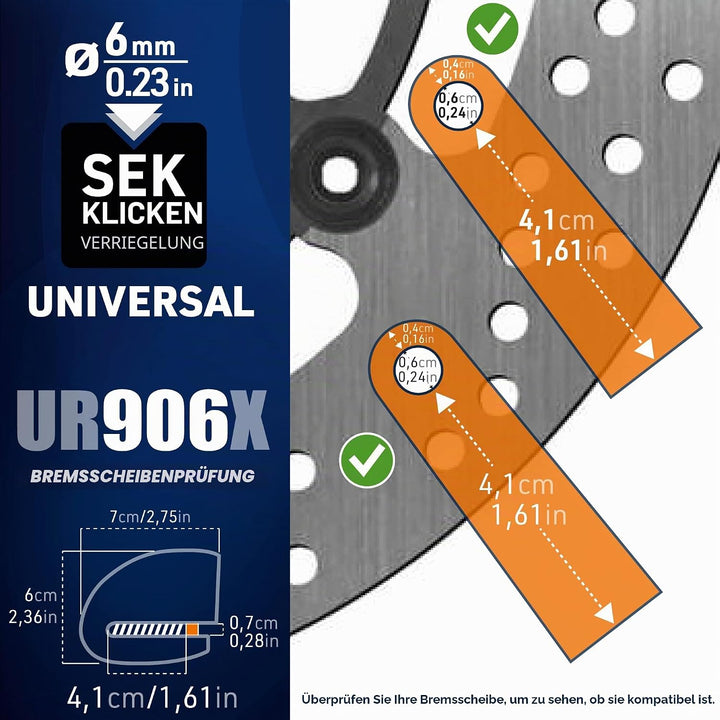 URBAN UR906X Bremsscheibenschloss Alarm 120dB ON/OFF Optionale Aktivierung, Austauschbares Modul, La