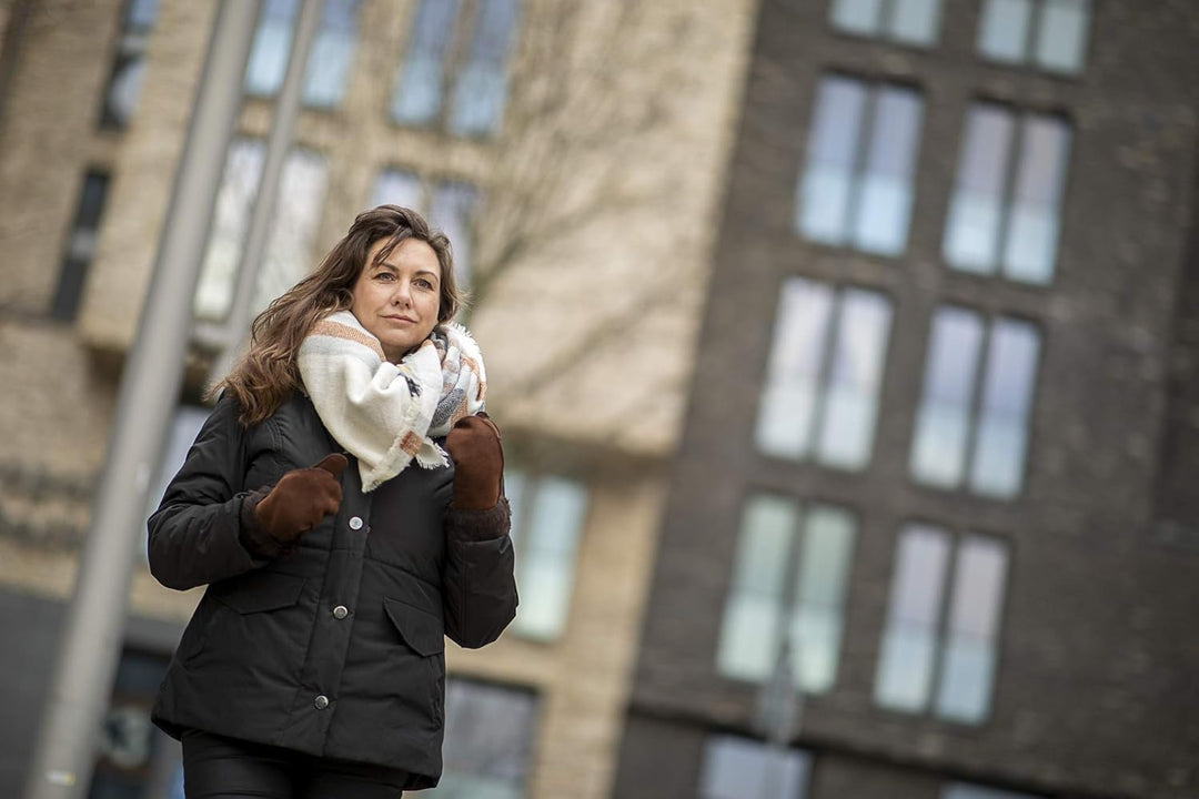 EEM Damen Lammfellfäustling Handschuhe, weiches Lammfell, mit Umschlag L Cognac, L Cognac