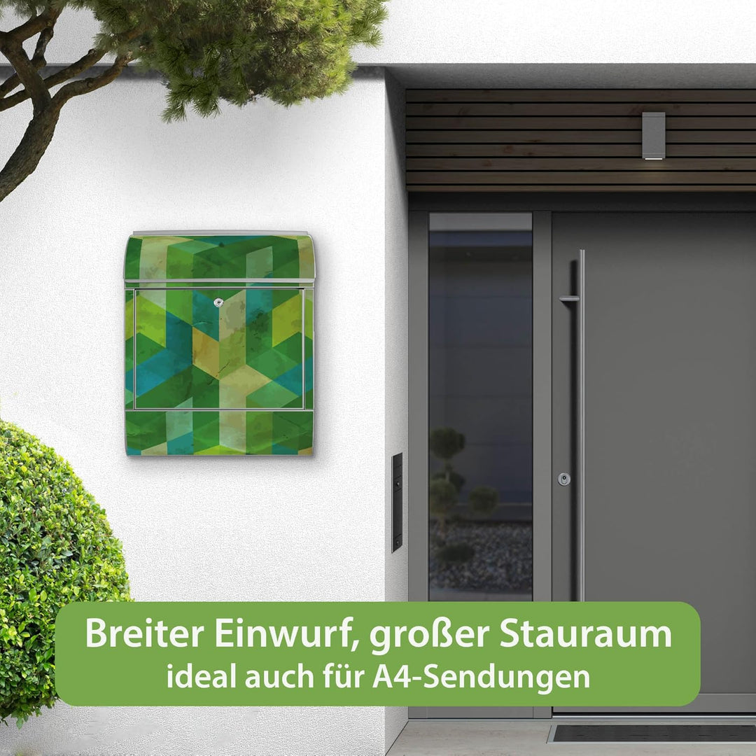banjado Design Briefkasten personalisiert 38,5x46,5x13cm & 2 Schlüssel - Briefkasten Stahl Weiss Zei