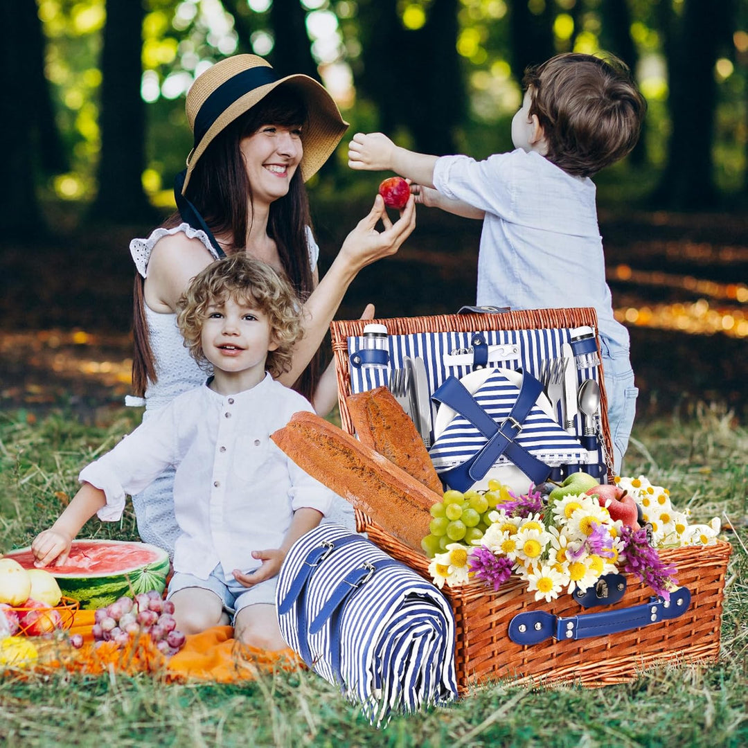 Picknickkorb 4 Personen, Wicker Picknickkorb für 4 Personen mit Wasserdichter Picknickdecke und Best
