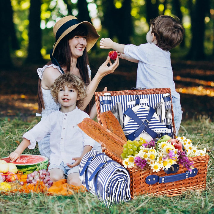 Picknickkorb 4 Personen, Wicker Picknickkorb für 4 Personen mit Wasserdichter Picknickdecke und Best
