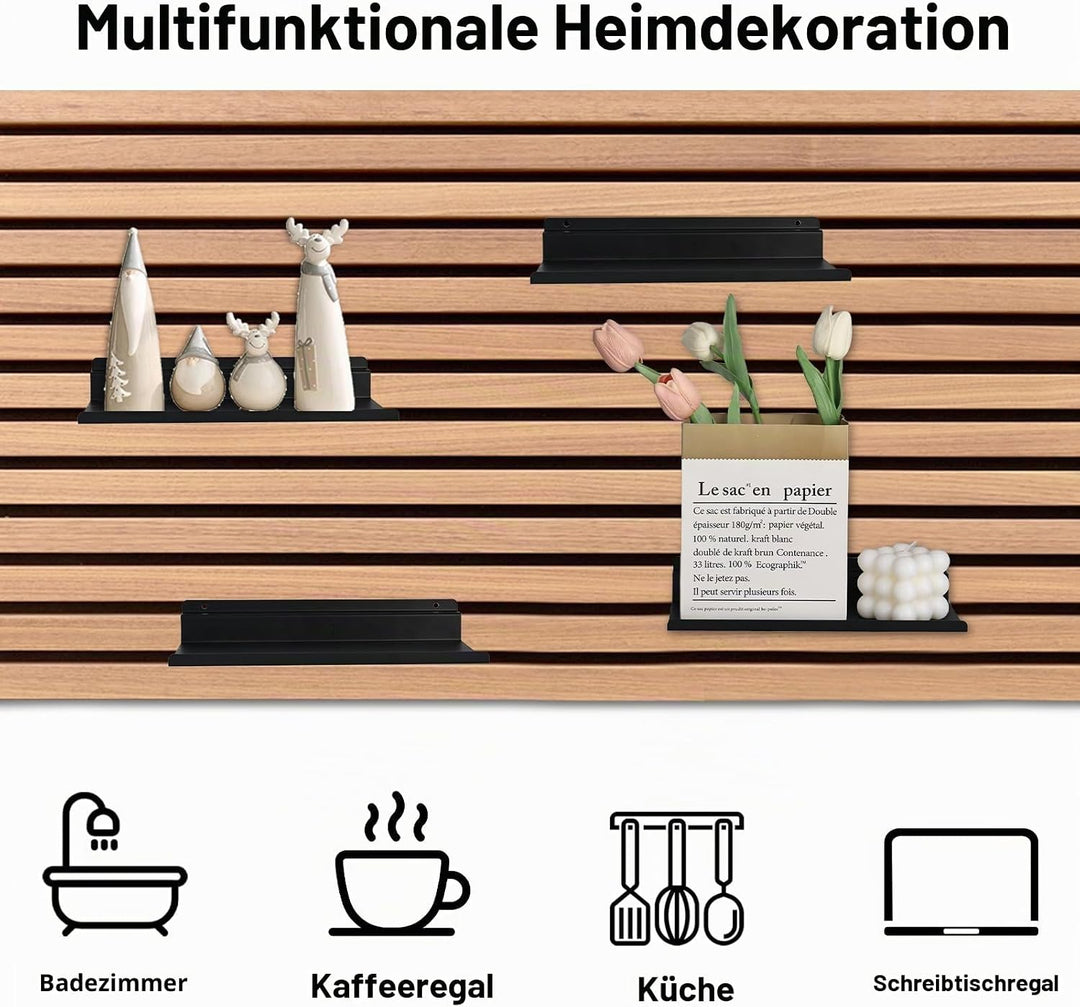 Regal für Akustikpaneele Wandregale aus Metall 25×10cm Akustikpaneele Zubehör Schwarz Schwebende Wan