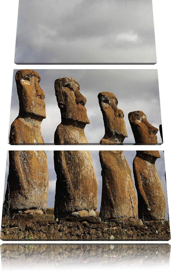 Pixxprint Moai Statuen auf den Osterinseln als Leinwandbild/Grösse: 3 Teilig (120x80) cm/Wandbild/Ku
