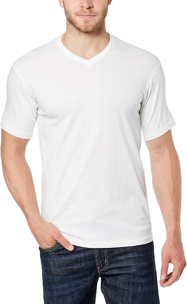 Lower East Herren T-Shirt mit V-Ausschnitt aus 100% Baumwolle im Multipack Weiss/Hellgrau Melange/Ol