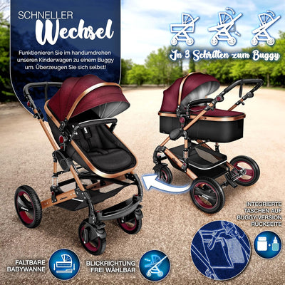 KIDUKU® 3 in 1 Kinderwagen XXL Komplettset | Kombikinderwagen Set inkl. Babywanne Buggy Sportsitz &