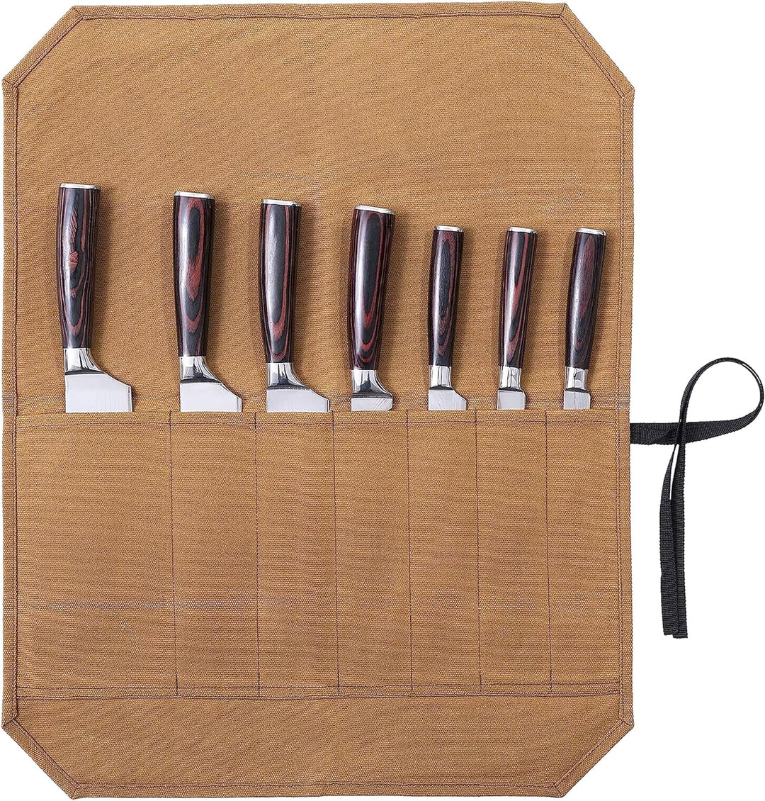 Professionelle Kochmesserrolle, Aufbewahrungstasche für Küchenmesser, gewachstes Segeltuch, Mehrzwec