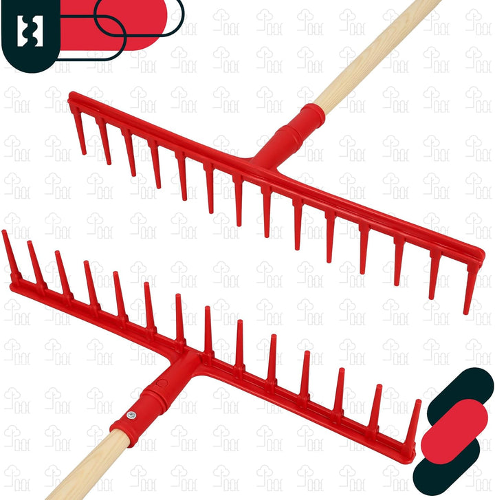 KOTARBAU® Heurechen - 54 cm - mit Holzstiel 1,5 m - Extra-Click - Laubrechen Kunststoff - 14 Zinken