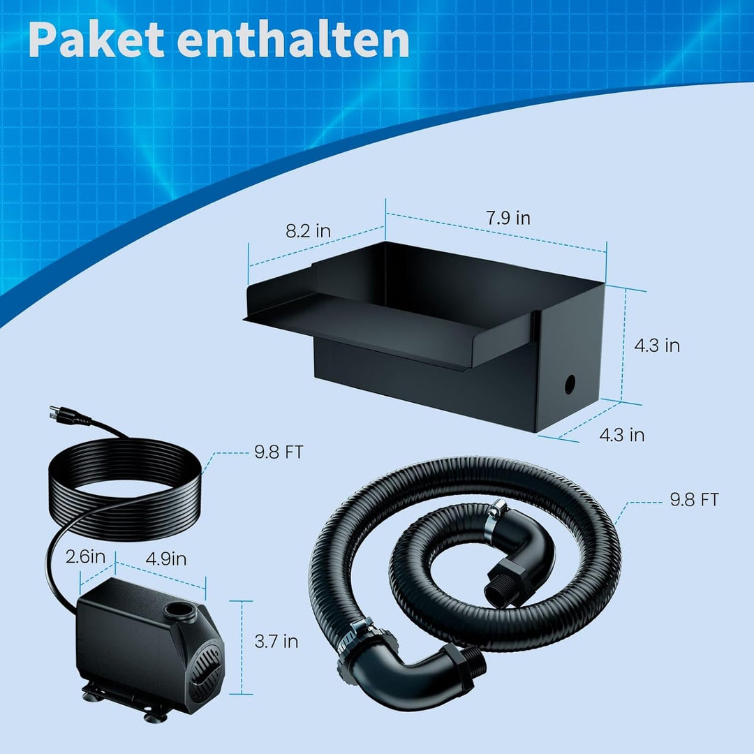 Biling Teich Wasserfall für Gartenteich, 20cm Edelstahl Teichwasserfall Set 40W 2500 L/H Teichpumpe