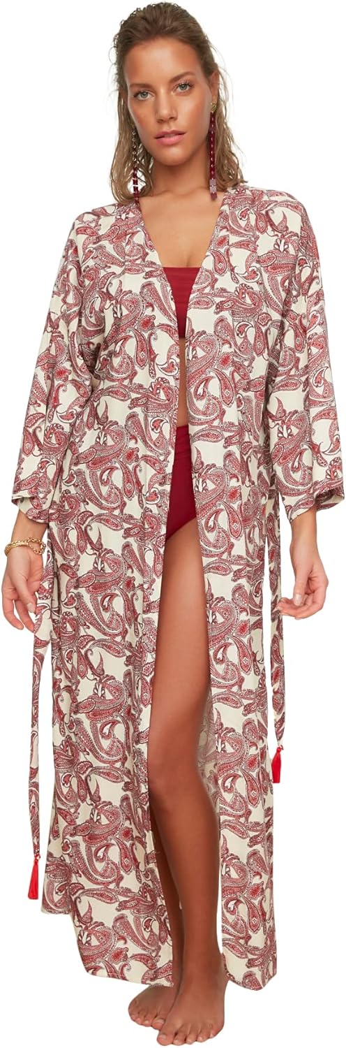 TRENDYOL Damen Kimono & Kaftan mit Schalmuster M Mehrfarbig, M Mehrfarbig