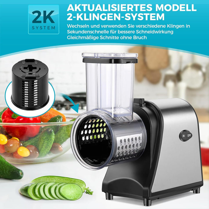 Nictemaw Gemüseschneider Gemüsehobel Elektrisch Edelstahl, 250W Gemüsereibe Multi Küchenreibe mit 5
