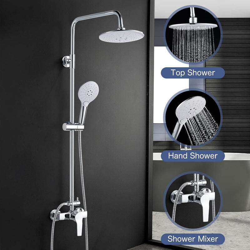 kisimixer Duschsystem mit Einhebelmischer - Regendusche Duschset mit 2 Strahlarten(8 Zoll), Duschkop