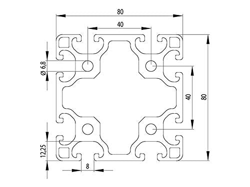 Aluminiumprofil 80x80L I-Typ Nut 8 (leicht), silber eloxiert. Aluminium Profil 80x80 Alu Profil 80 x