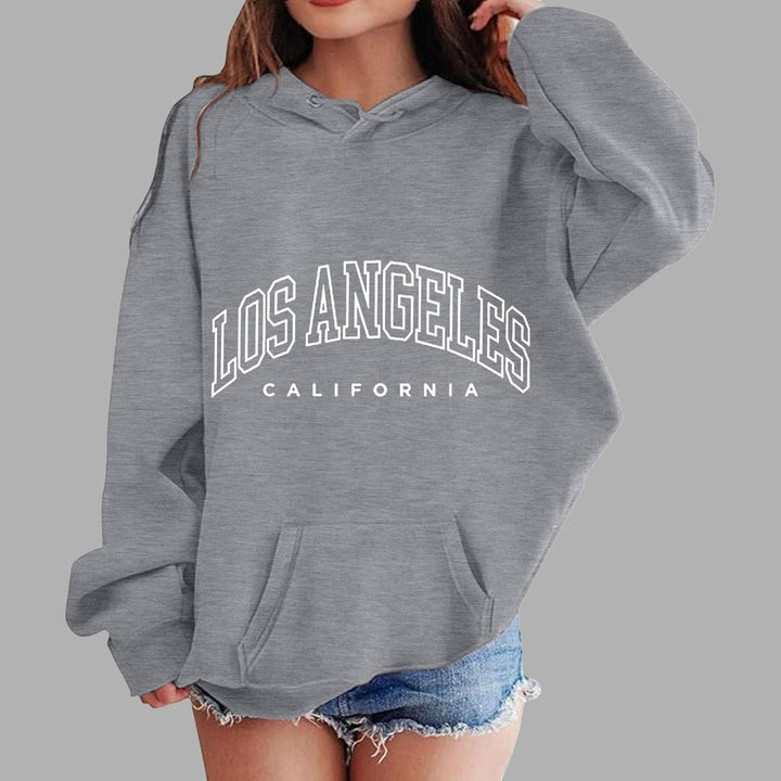 Zofedap LOS Angeles Hoodie Kinder Mädchen Teenager Oversize Kapuzenpullover Sweatshirt mit Taschen L