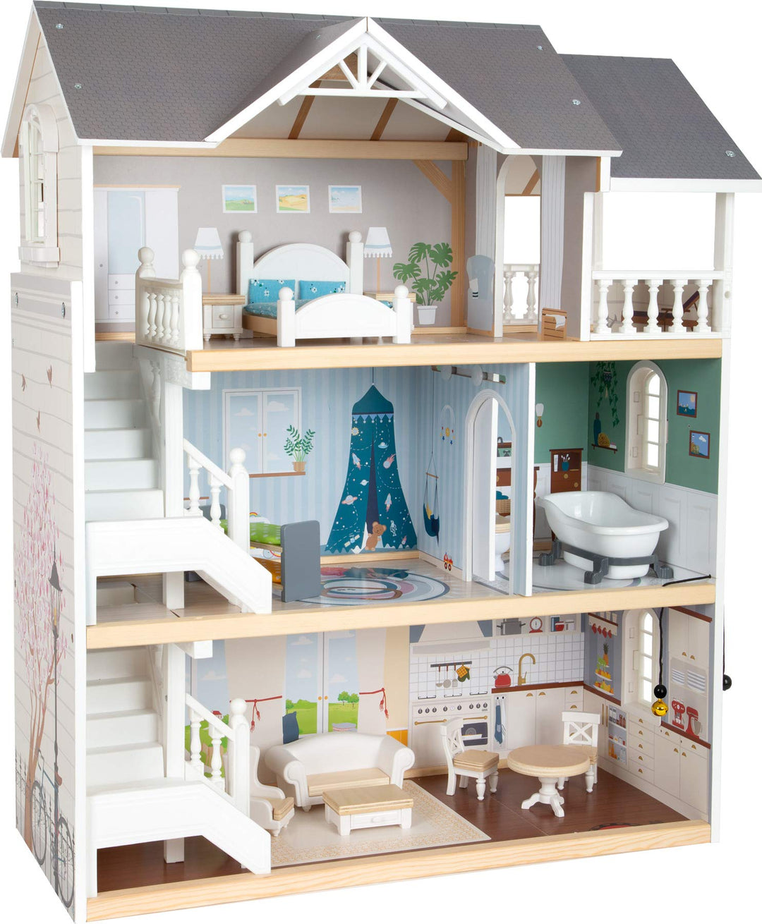 Small Foot Puppenhaus Stadtvilla, mit DREI Etagen, offener Front und umfangreichem Mobiliar, ab 3 Ja