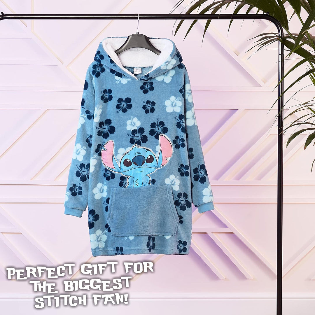 Disney Stitch Kapuzenpullover Mädchen, Übergrosse Hoodie Decke Kinder mit Sherpa-Kapuze und Kängurut