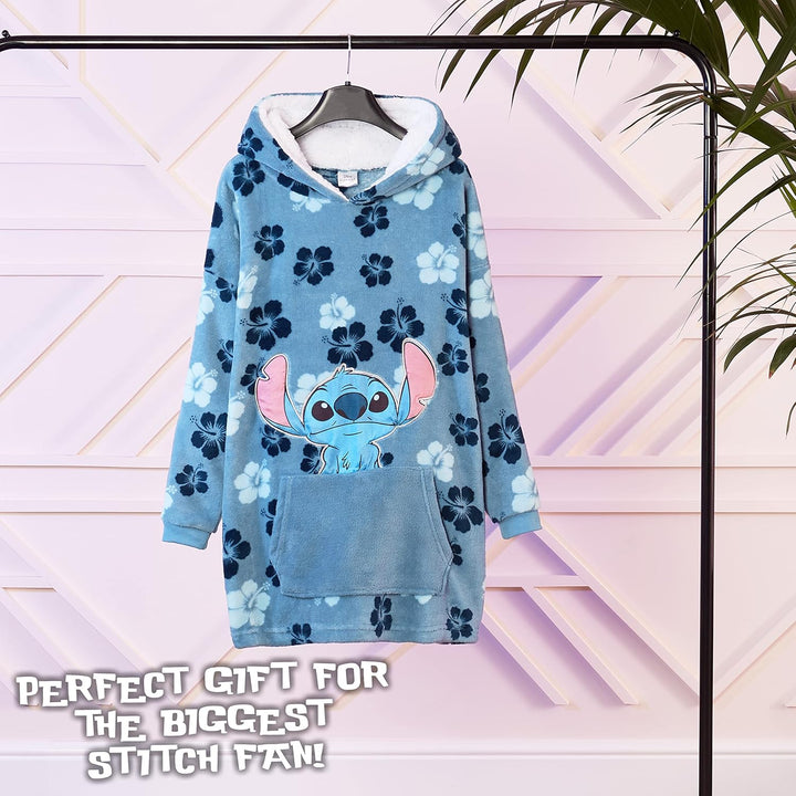 Disney Stitch Kapuzenpullover Mädchen, Übergrosse Hoodie Decke Kinder mit Sherpa-Kapuze und Kängurut
