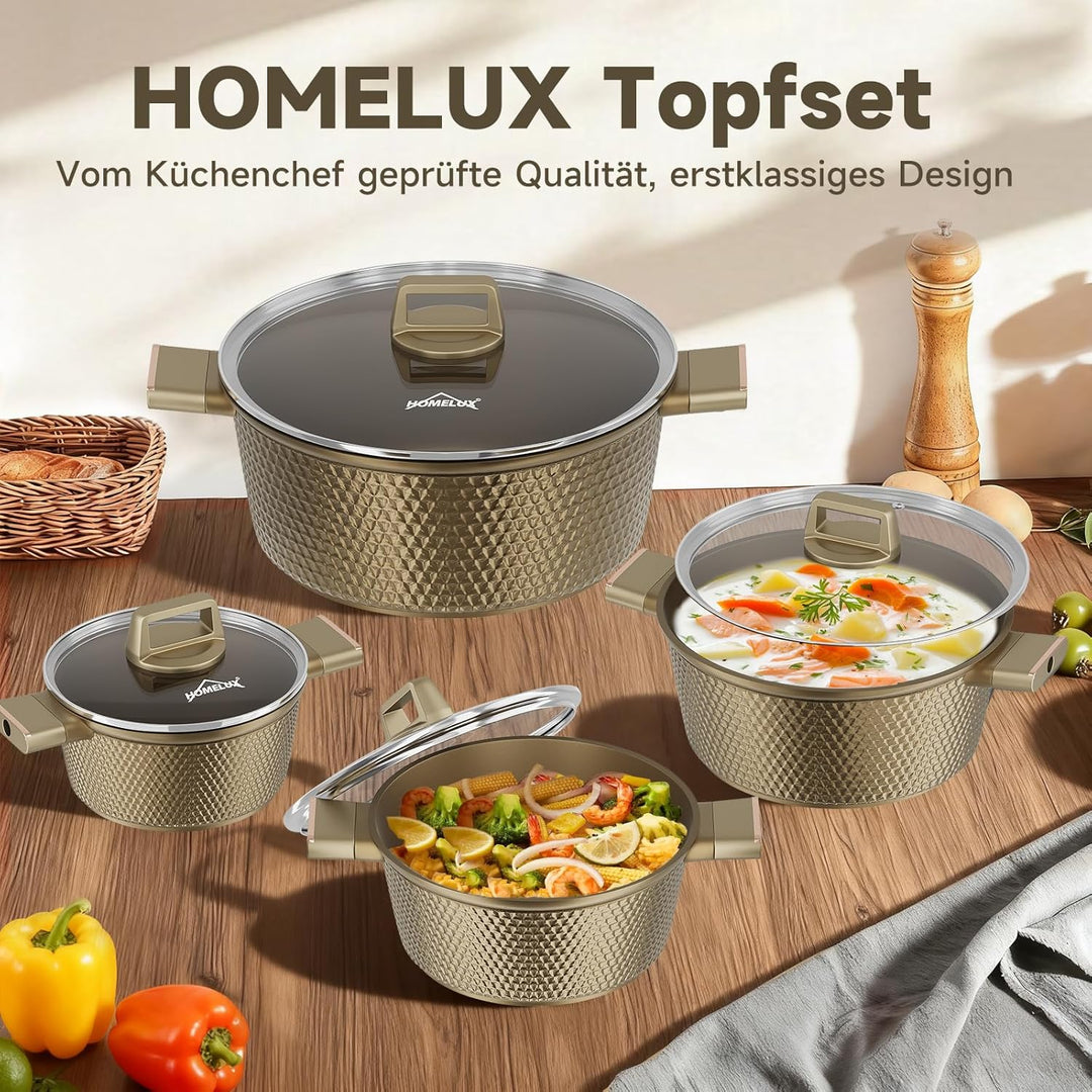 HOMELUX Topfset Induktion 8-teilig, 20/24/28/32cm Kochtopf Set mit Antihaftbeschichtet, Kochtöpfe In