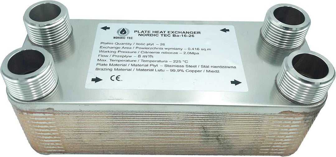 Edelstahl Plattenwärmetauscher Nordic Tec Ba-16-26 Wärmetauscher 26 Platten 105kW 1” mit Wandbefesti