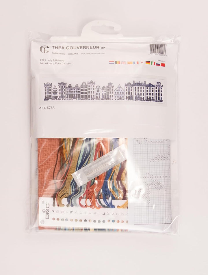Thea Gouverneur - Kreuzstich-Set - Dame & Einhorn - Jobelan - 27 Count - Für Erwachsene - 2021, Dame